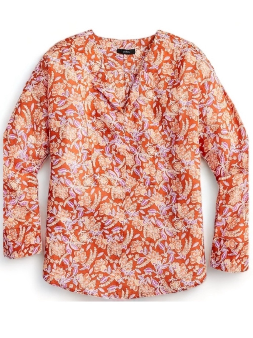 J. Crew NWT Floral Ramie-Linen Long Sleeve Top in Painted Block Print XXS